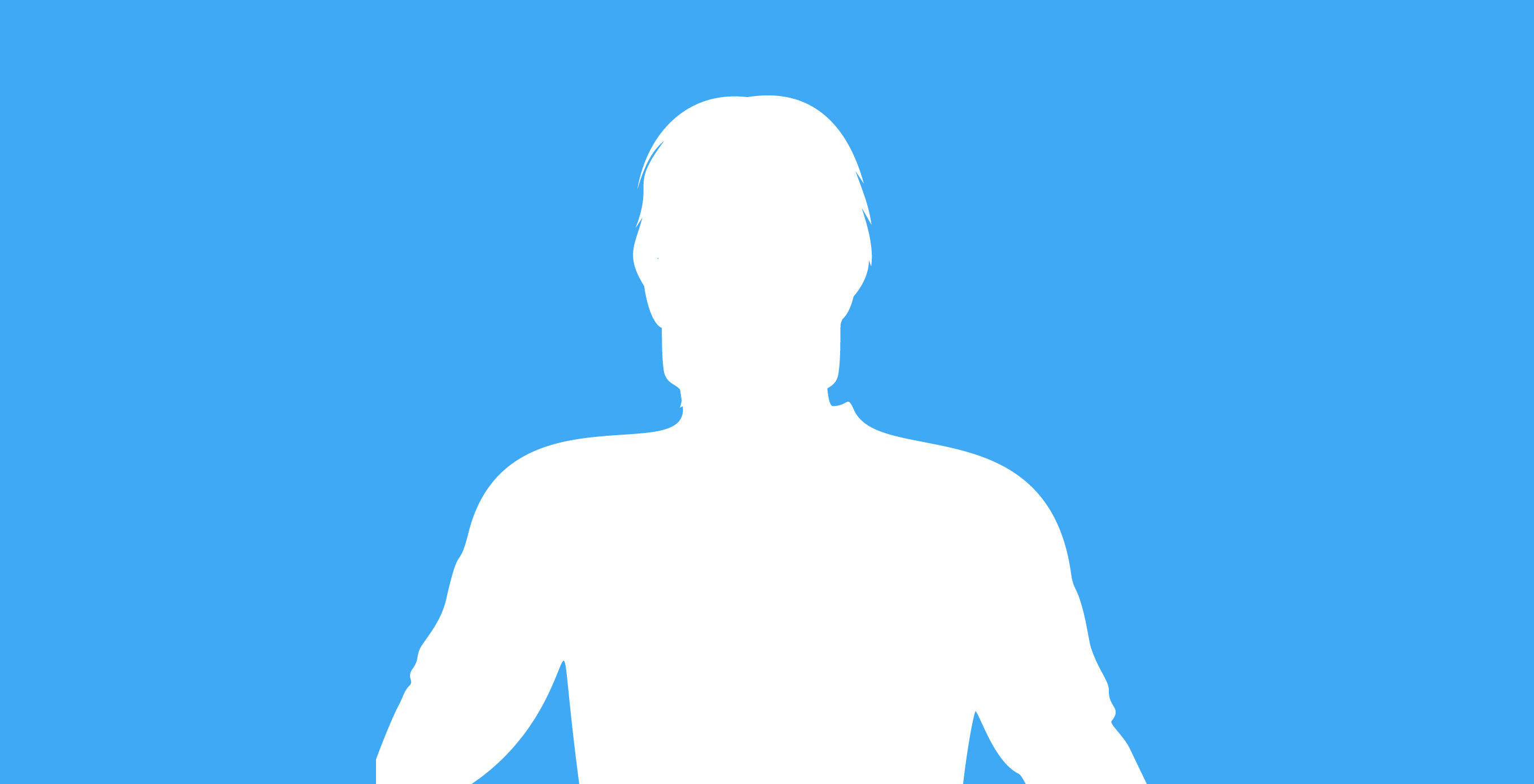 A white silhouette of a person's head and shoulders on a bright blue background.