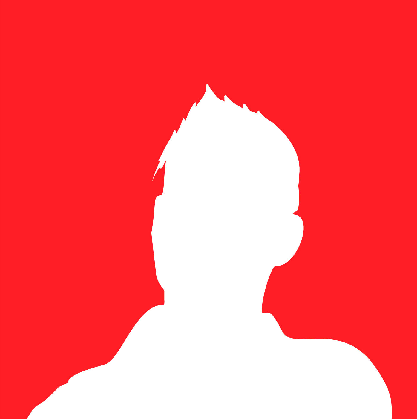 A white silhouette of a person's head and shoulders on a bright red background.